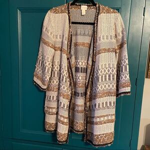 Chicos Striped Sweater Cardigan Geometric design sz 1 Small - Medium
